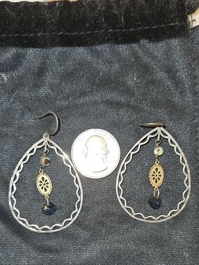 Silpada Sterling Silver, and Brass Teardrop Dangle Earrings with Blue Crystal